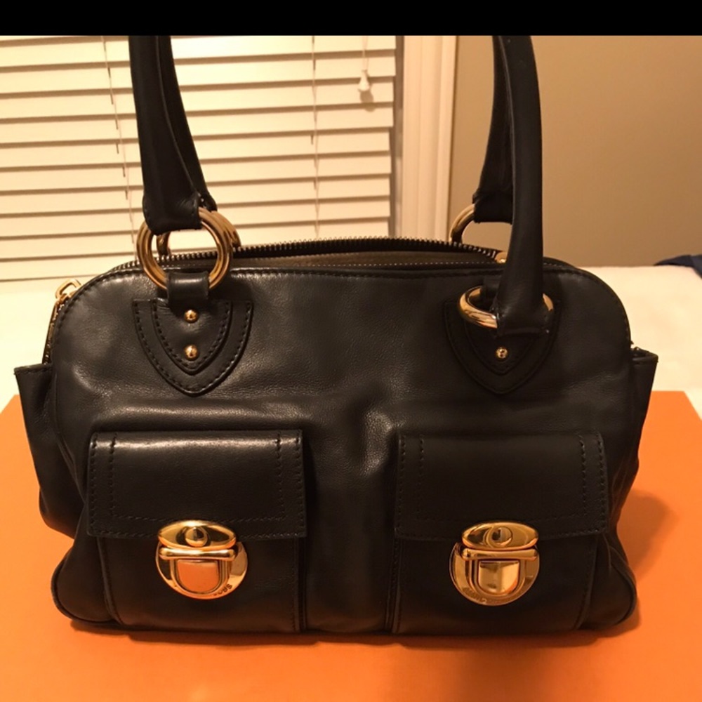 Marc Jacobs Black Leather Handbag w/ Gold Accents